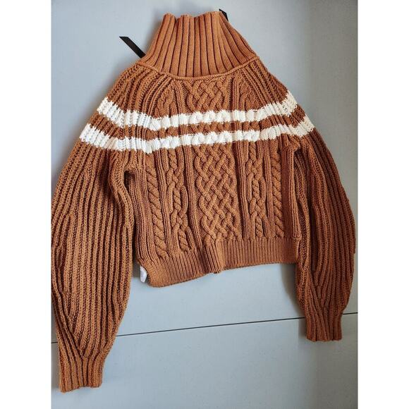Anthropologie Maeve Turtleneck Balloon-Sleeve Bow Sweater Sz MP Petite Brown - Picture 9 of 15